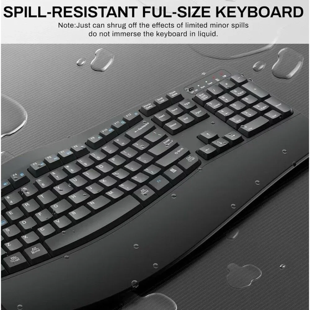 Wireless Keyboard and Mouse Combo,2.4G Full Size Wave Keys Ergonomic Keyboard